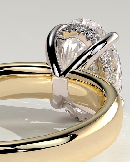 Bronte - Oval Claw Solitaire with Cigar Band and Hidden Halo Engagement Ring - Yellow Two-Tone