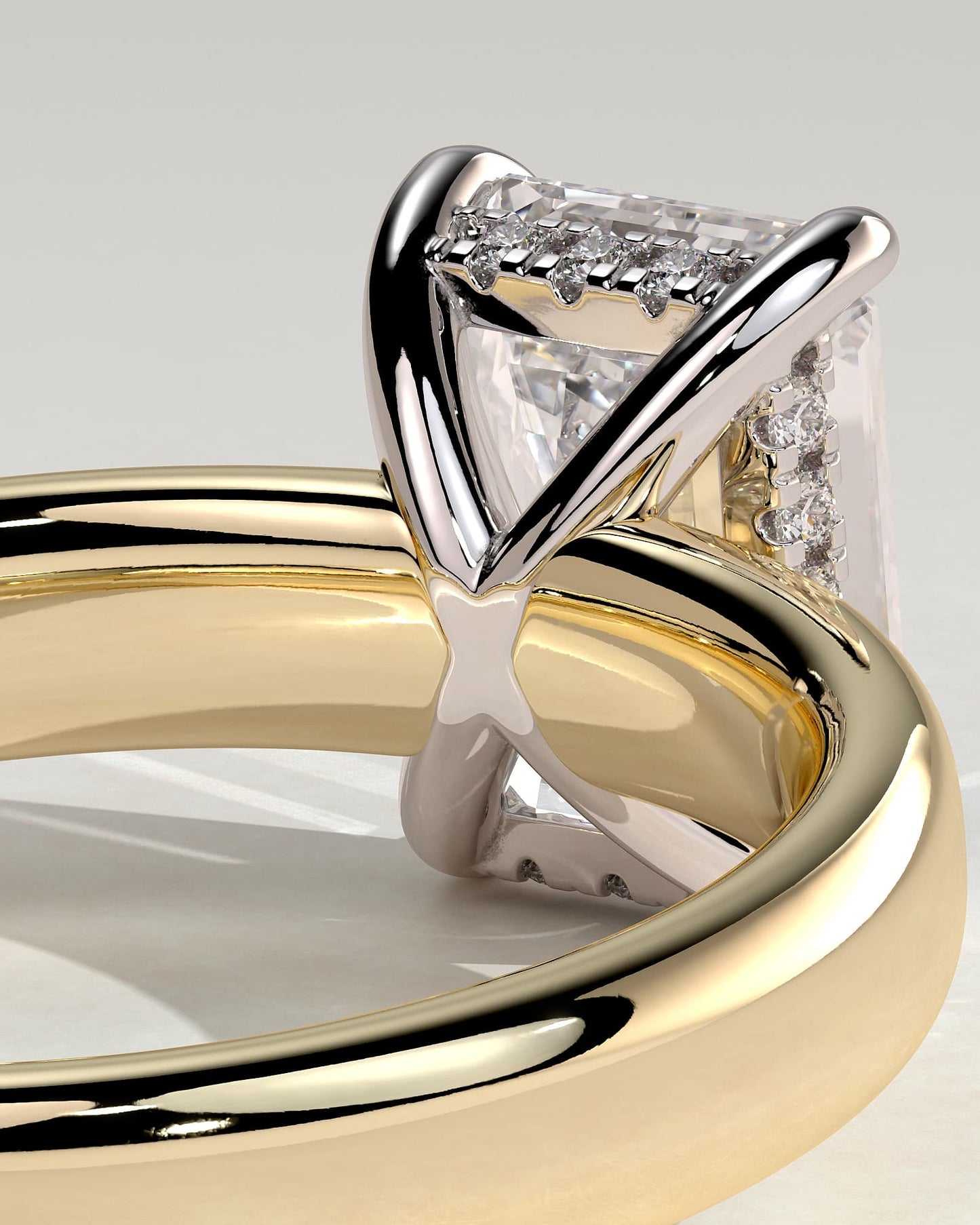 Kate - Emerald Claw Solitaire with Cigar Band and Hidden Halo Engagement Ring - Yellow Two-Tone