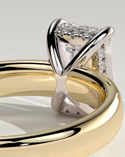 Kate - Emerald Claw Solitaire with Cigar Band and Hidden Halo Engagement Ring - Yellow Two-Tone