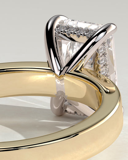 Aida - Radiant Claw Solitaire with Flat Cigar Band and Hidden Halo Engagement Ring - Yellow Two-Tone - yellow two-tone - Lara Jewels