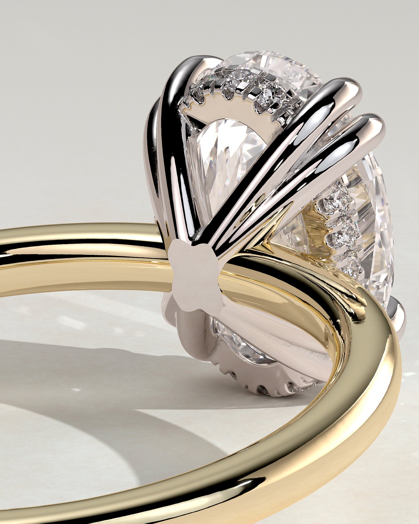 Avery - Oval Double Claw Solitaire with Hidden Halo Engagement Ring - Yellow Two-Tone - Yellow Two-Tone 2ct