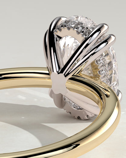 Avery - Oval Double Claw Solitaire with Hidden Halo Engagement Ring - Yellow Two-Tone