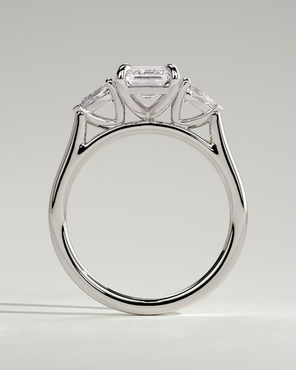 Davina - Emerald Claw Trilogy with Pear Side Stones and Cathedral Setting Engagement Ring - Platinum