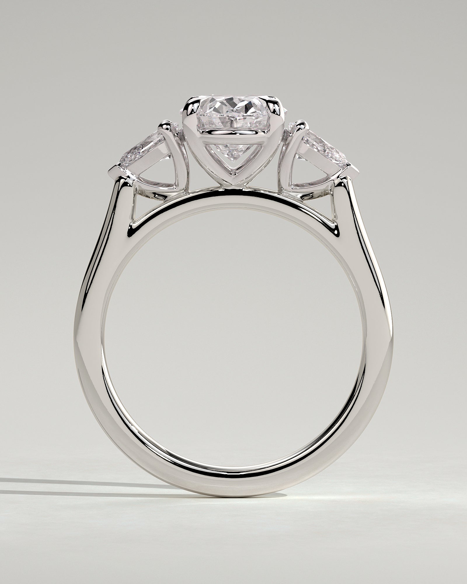 Alexia - Oval Claw Trilogy with Pear Side Stones and Cathedral Setting Engagement Ring - Platinum - White Gold / Platinum 2ct