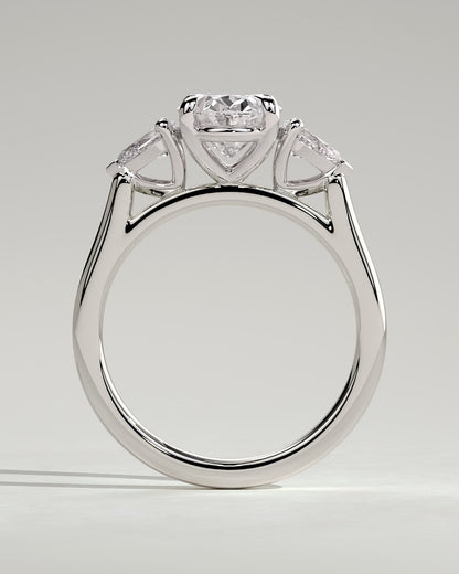 Alexia - Oval Claw Trilogy with Pear Side Stones and Cathedral Setting Engagement Ring - Platinum - platinum - Lara Jewels