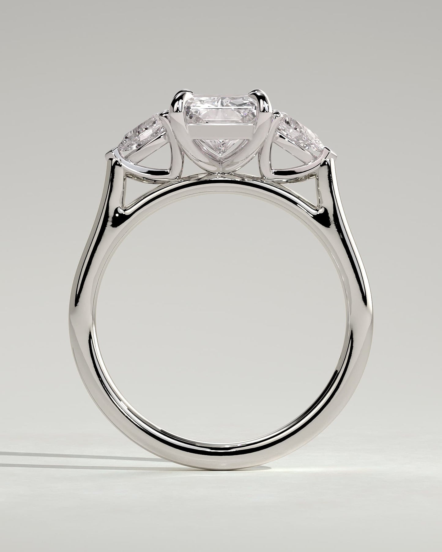 Jasmine - Radiant Claw Trilogy with Pear Side Stones and Cathedral Setting Engagement Ring - White Gold