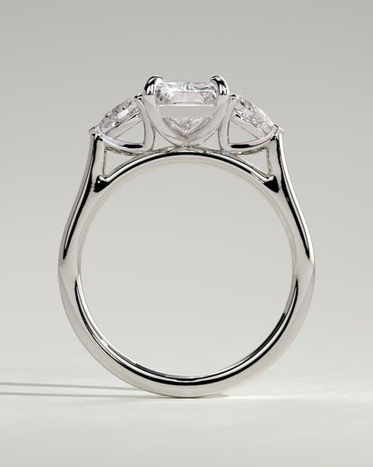 Jasmine - Radiant Claw Trilogy with Pear Side Stones and Cathedral Setting Engagement Ring - White Gold