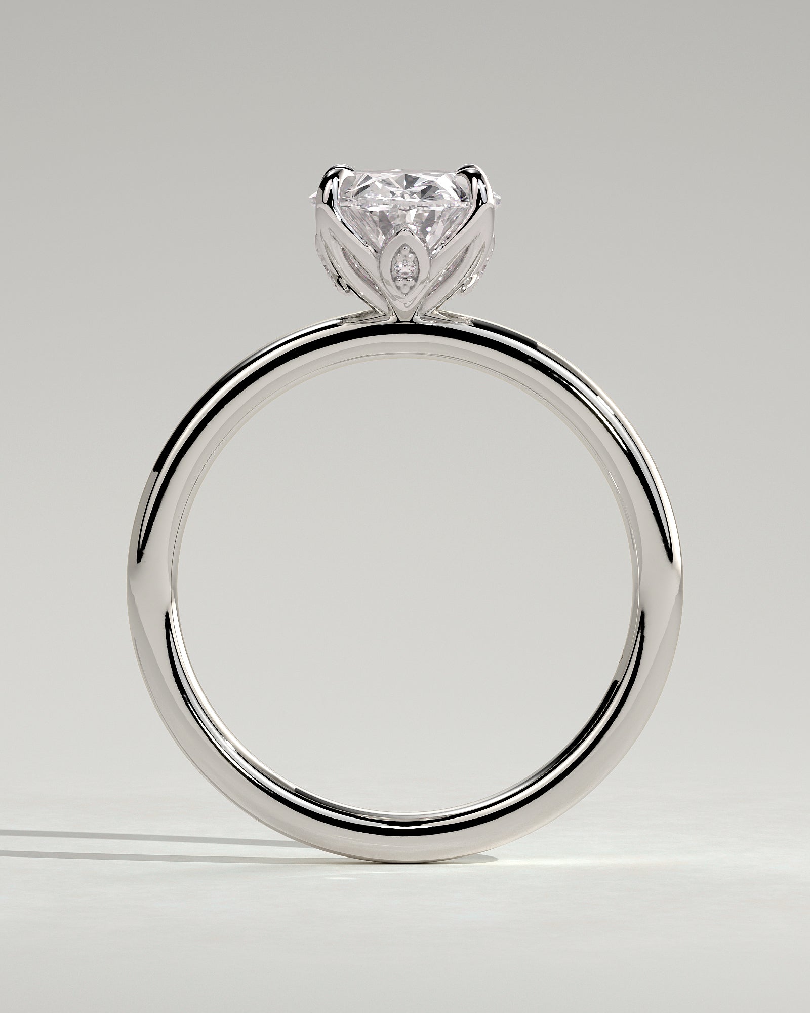 Aurelie - Oval Claw Solitaire with Petal Gallery and Accent Leaf Detail Engagement Ring - Platinum - White Gold / Platinum 2ct