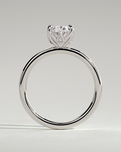 Aurelie - Oval Claw Solitaire with Petal Gallery and Accent Leaf Detail Engagement Ring - Platinum