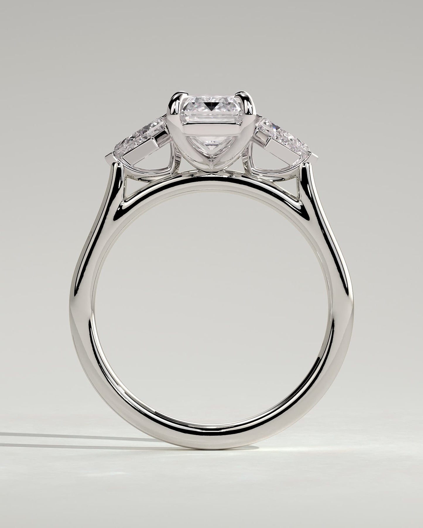 Elphie - Emerald Claw Trilogy with Kite Side Stones Engagement Ring - White Gold