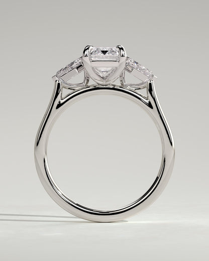 Elphie - Emerald Claw Trilogy with Kite Side Stones Engagement Ring - White Gold