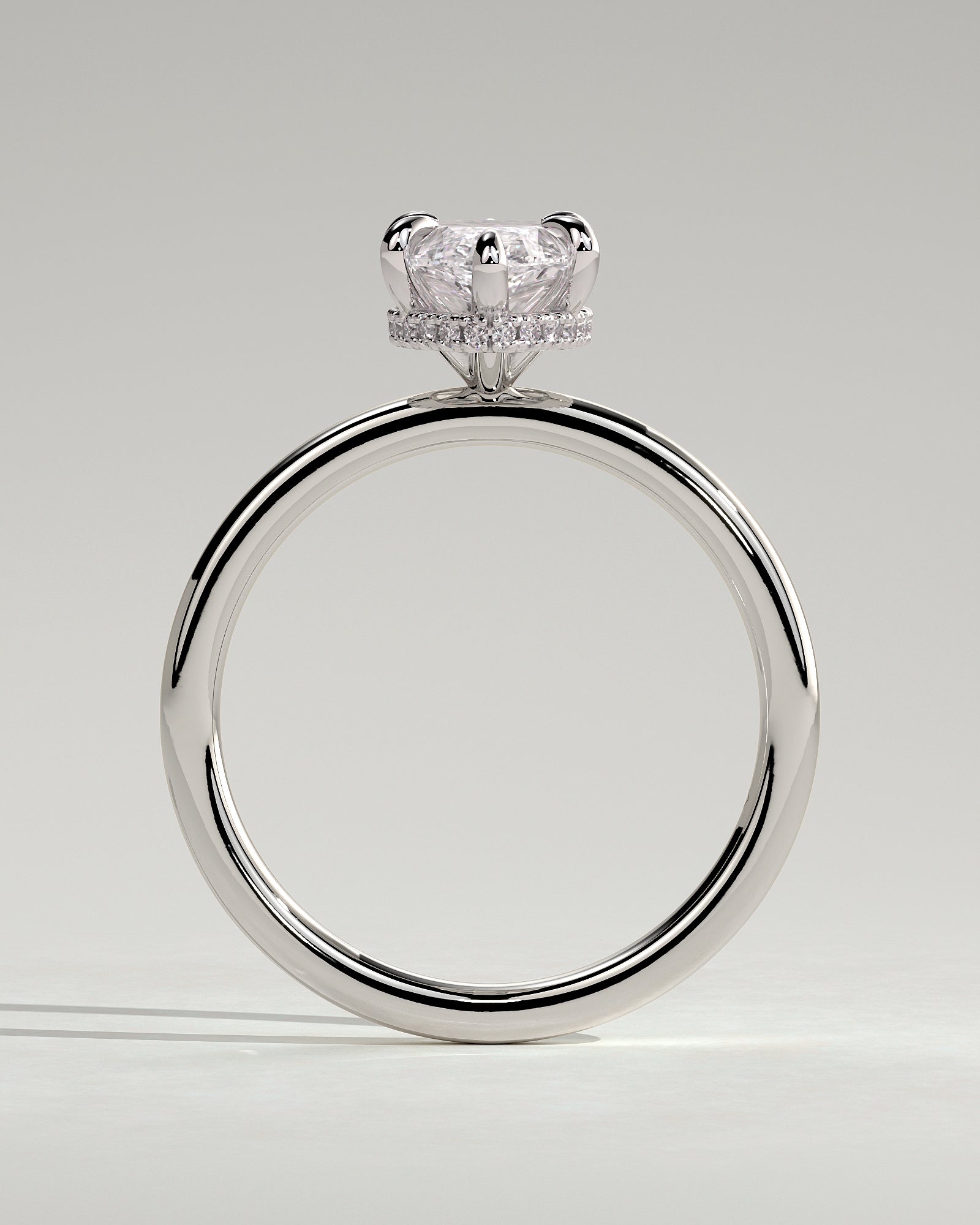 Claire - Marquise Claw Solitaire with Wrap Around Hidden Halo Engagement Ring - Platinum - White Gold / Platinum 2ct