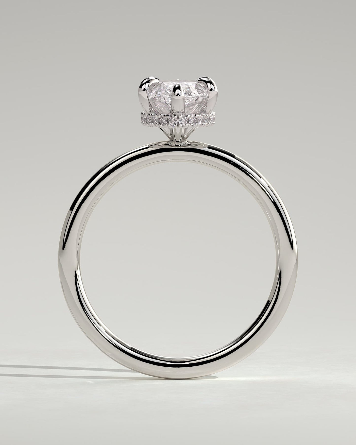Claire - Marquise Claw Solitaire with Wrap Around Hidden Halo Engagement Ring - White Gold