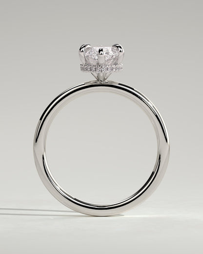 Claire - Marquise Claw Solitaire with Wrap Around Hidden Halo Engagement Ring - White Gold