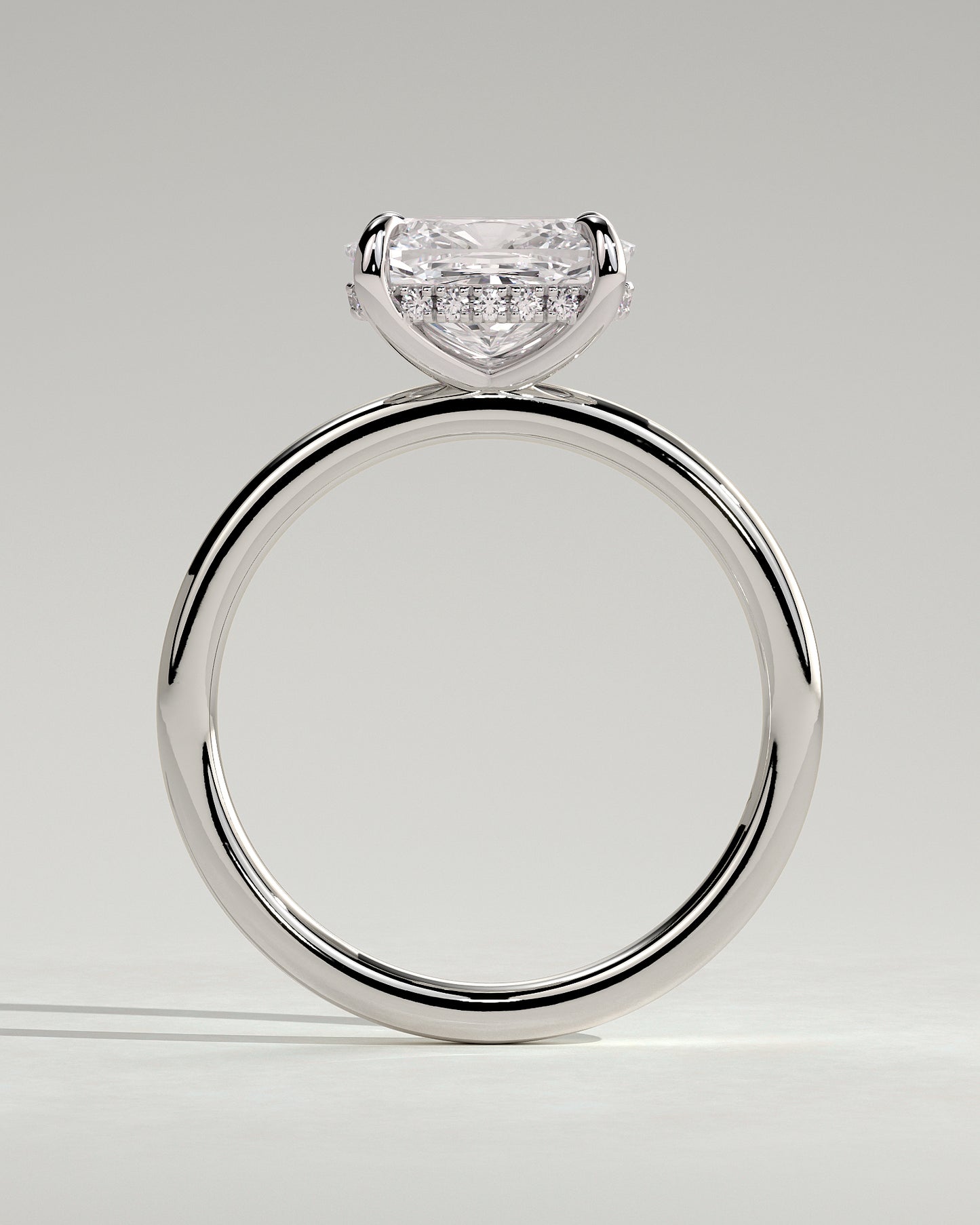 Frida - Elongated Cushion East West Claw Solitaire with Hidden Halo Engagement Ring - Platinum - White Gold / Platinum 2ct