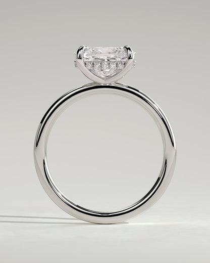 Frida - Elongated Cushion East West Claw Solitaire with Hidden Halo Engagement Ring - Platinum