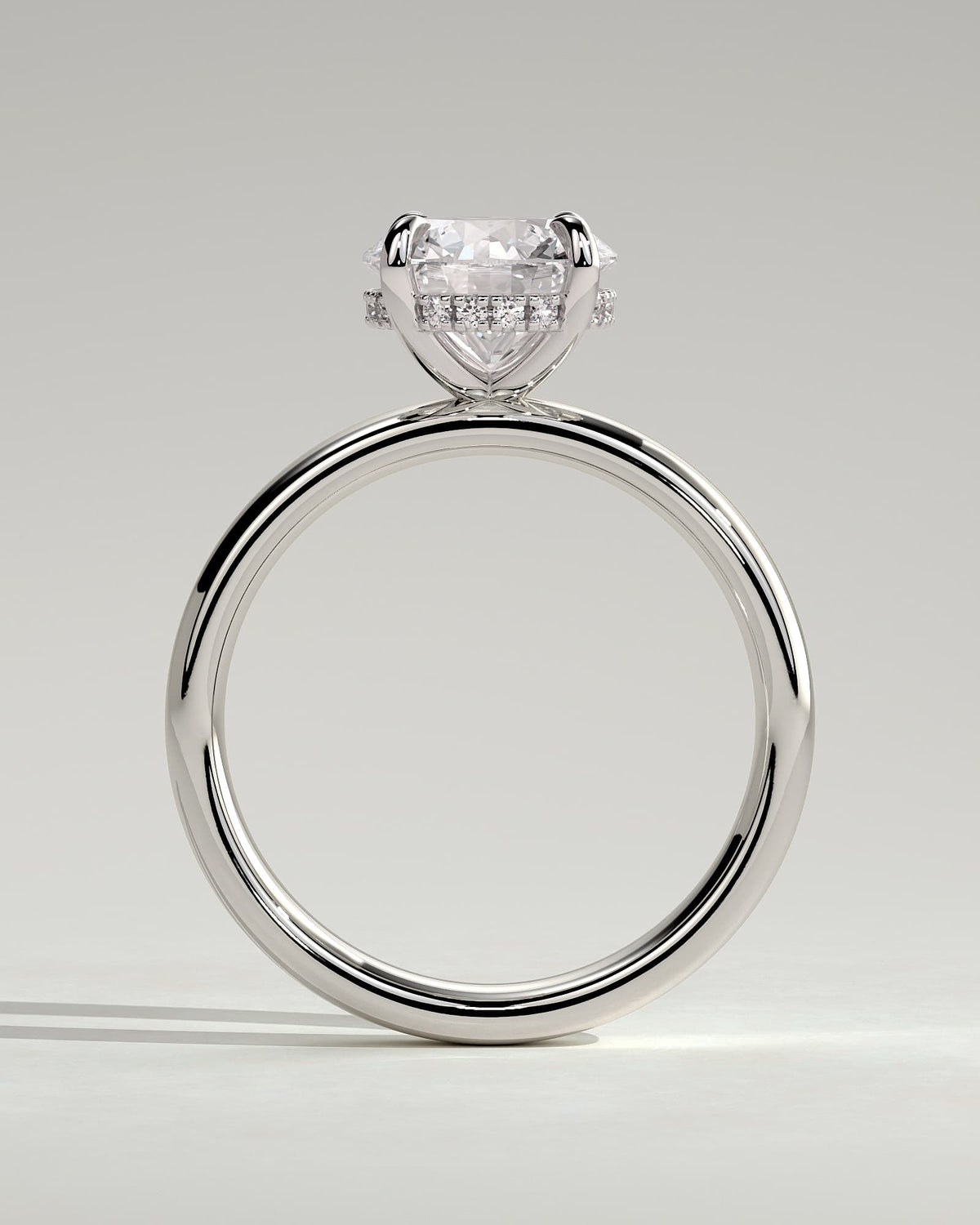 Kylie - Statement Round Claw Solitaire with Cigar Band and Hidden Halo Engagement Ring - White Gold