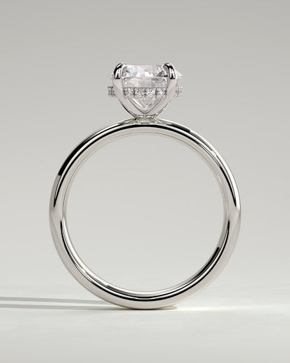 Kylie - Statement Round Claw Solitaire with Cigar Band and Hidden Halo Engagement Ring - White Gold