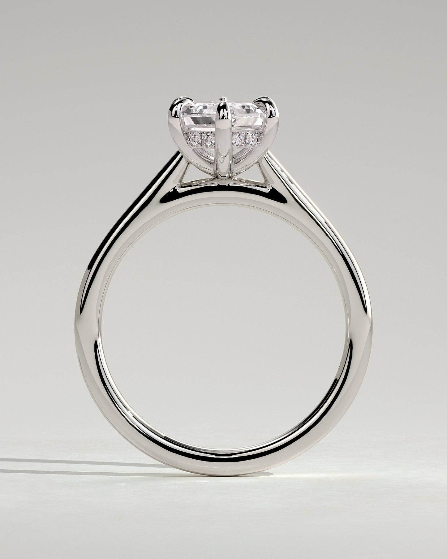Anastasia - Elongated Hexagon Claw Solitaire with Hidden Halo and Cathedral High Setting Engagement Ring - Platinum - White Gold / Platinum 2ct