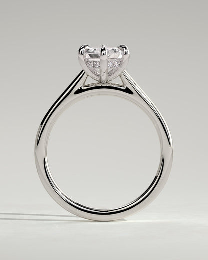 Anastasia - Elongated Hexagon Claw Solitaire with Hidden Halo and Cathedral High Setting Engagement Ring - Platinum