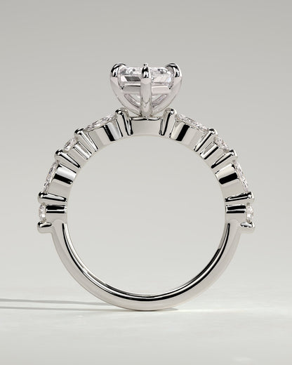 Agnes - Elongated Hexagon Claw Solitaire with Marquise and Round Accent Stones Engagement Ring - Platinum - platinum - Lara Jewels