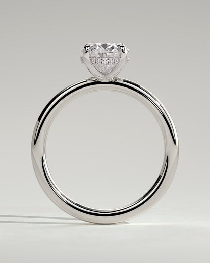 Emma - Classic Oval Claw Solitaire with Hidden Halo Engagement Ring - Platinum