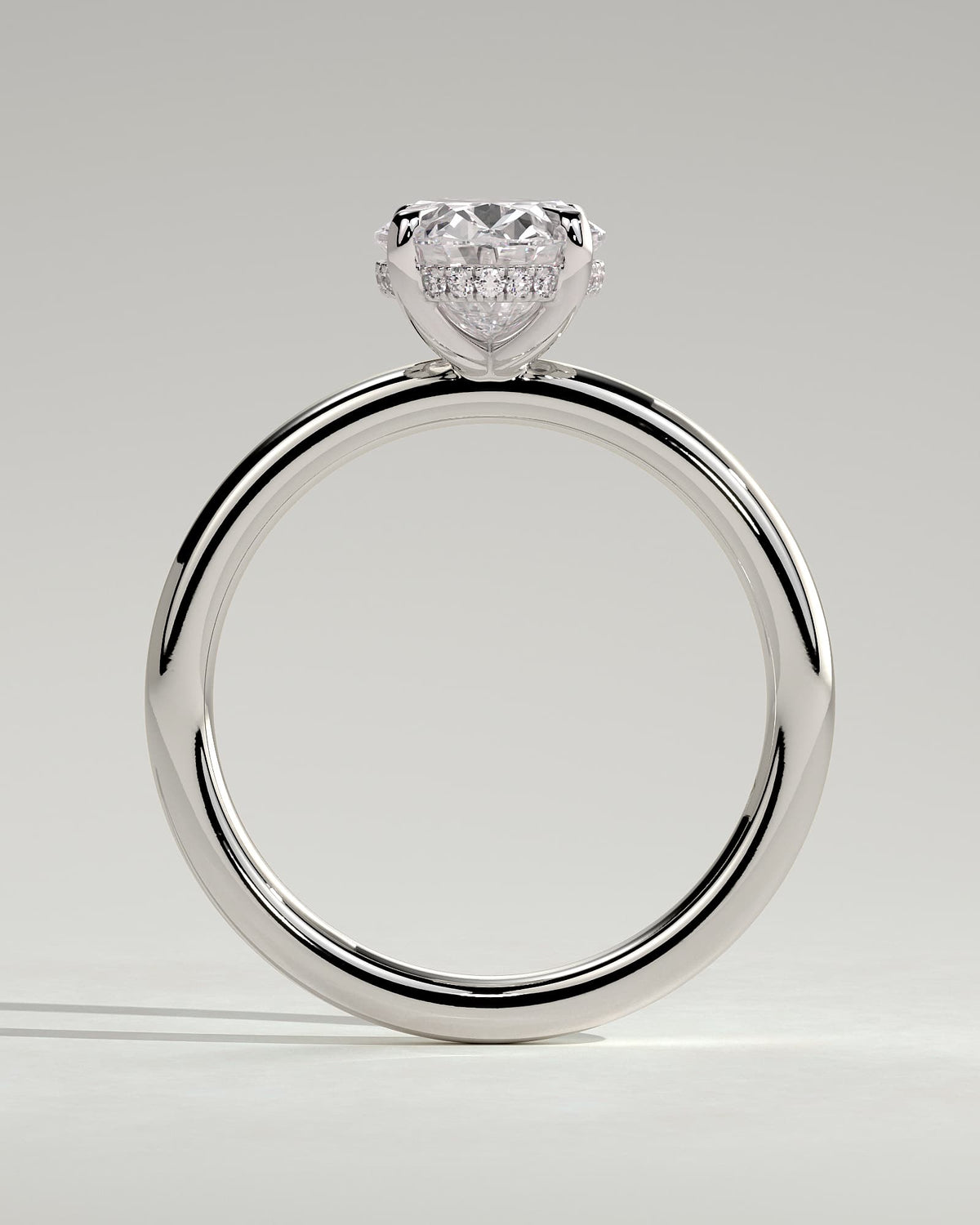 Emma - Classic Oval Claw Solitaire with Hidden Halo Engagement Ring - White Gold
