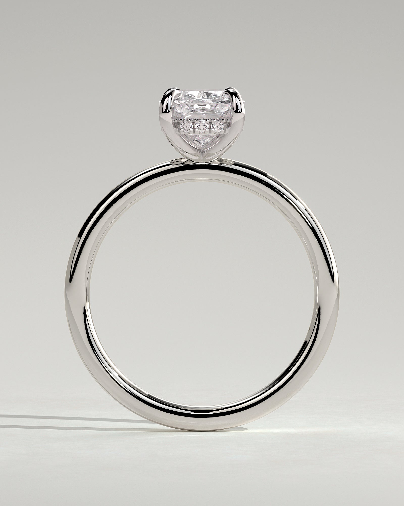 Ava - Elongated Cushion Claw Solitaire with Hidden Halo Engagement Ring - Platinum - White Gold / Platinum 2ct