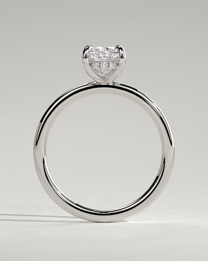 Ava - Elongated Cushion Claw Solitaire with Hidden Halo Engagement Ring - Platinum
