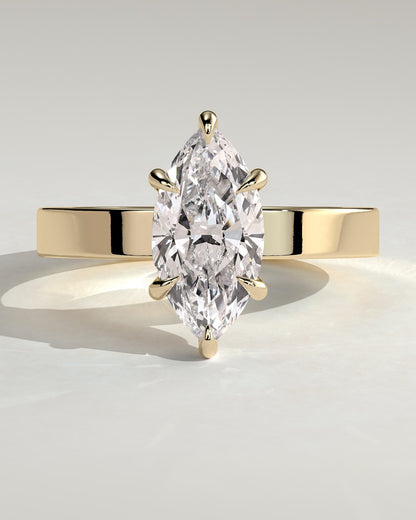 Aisha - Marquise Claw Solitaire with Flat Cigar Band and Hidden Halo Engagement Ring - Yellow Gold - yellow gold - Lara Jewels
