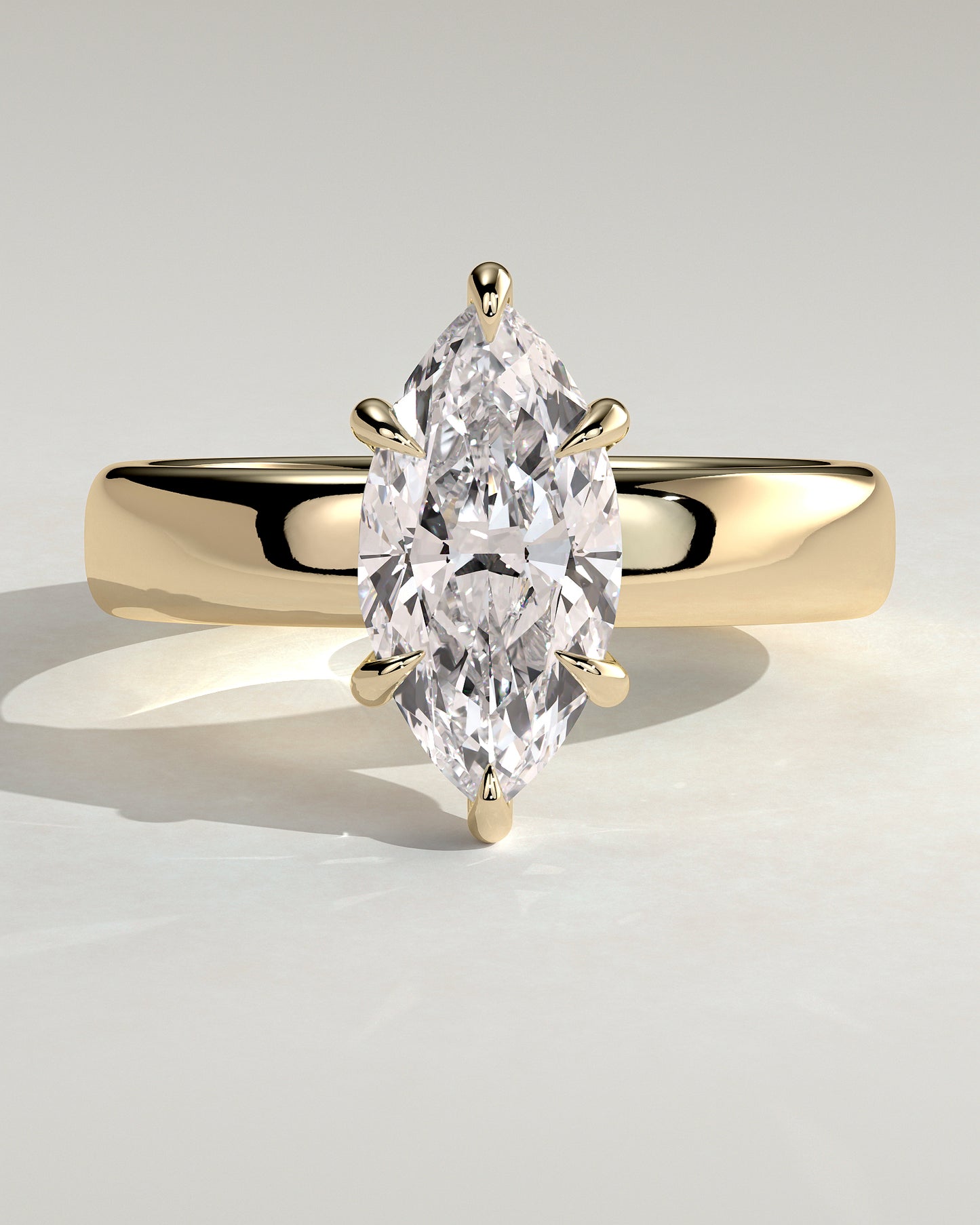 Gigi - Marquise Claw Solitaire with Cigar Band and Hidden Halo Engagement Ring - Yellow Gold - Yellow Gold 2ct