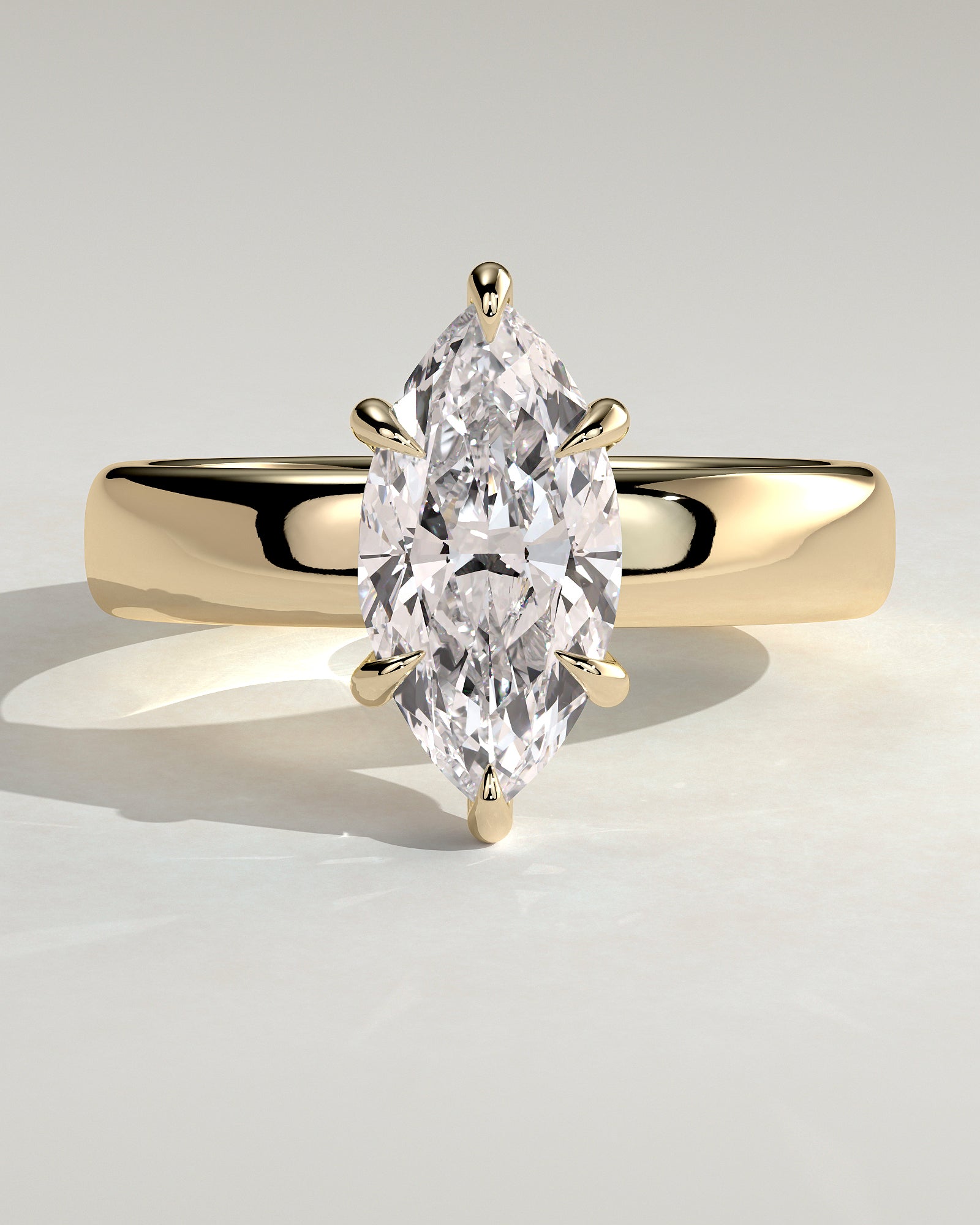 Gigi - Marquise Claw Solitaire with Cigar Band and Hidden Halo Engagement Ring - Yellow Gold - Yellow Gold 2ct