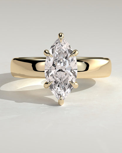 Gigi - Marquise Claw Solitaire with Cigar Band and Hidden Halo Engagement Ring - Yellow Gold