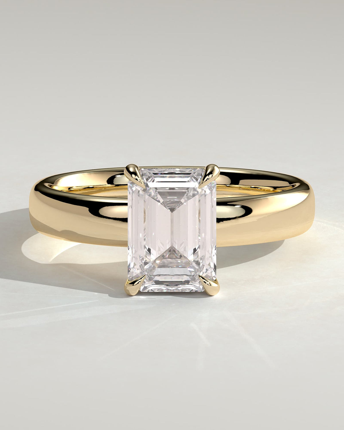 Kate - Emerald Claw Solitaire with Cigar Band and Hidden Halo Engagement Ring - Yellow Gold