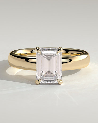 Kate - Emerald Claw Solitaire with Cigar Band and Hidden Halo Engagement Ring - Yellow Gold