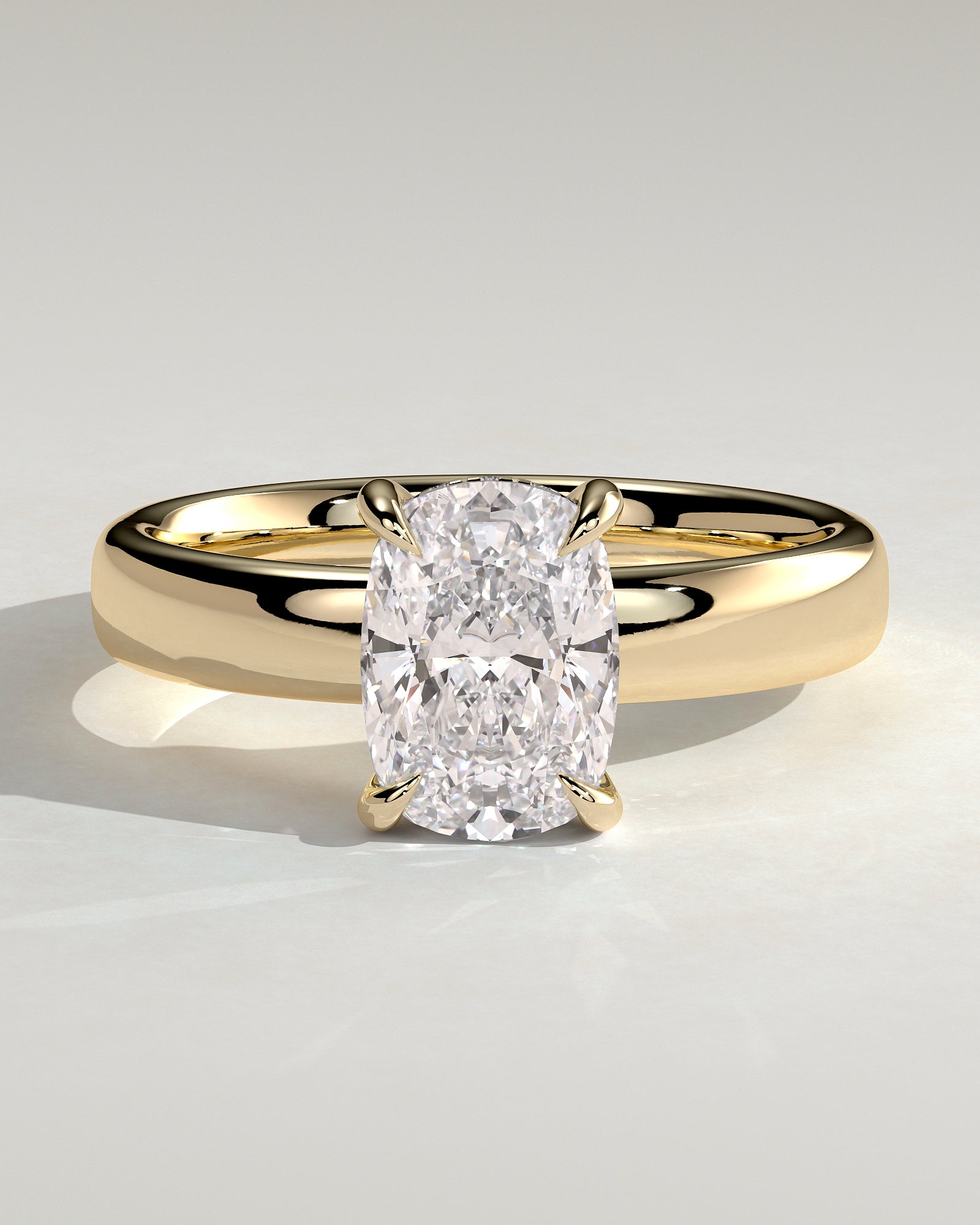 Cora - Elongated Cushion Claw Solitaire with Cigar Band and Hidden Halo Engagement Ring - Yellow Gold - Yellow Gold 2ct