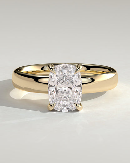 Cora - Elongated Cushion Claw Solitaire with Cigar Band and Hidden Halo Engagement Ring - Yellow Gold