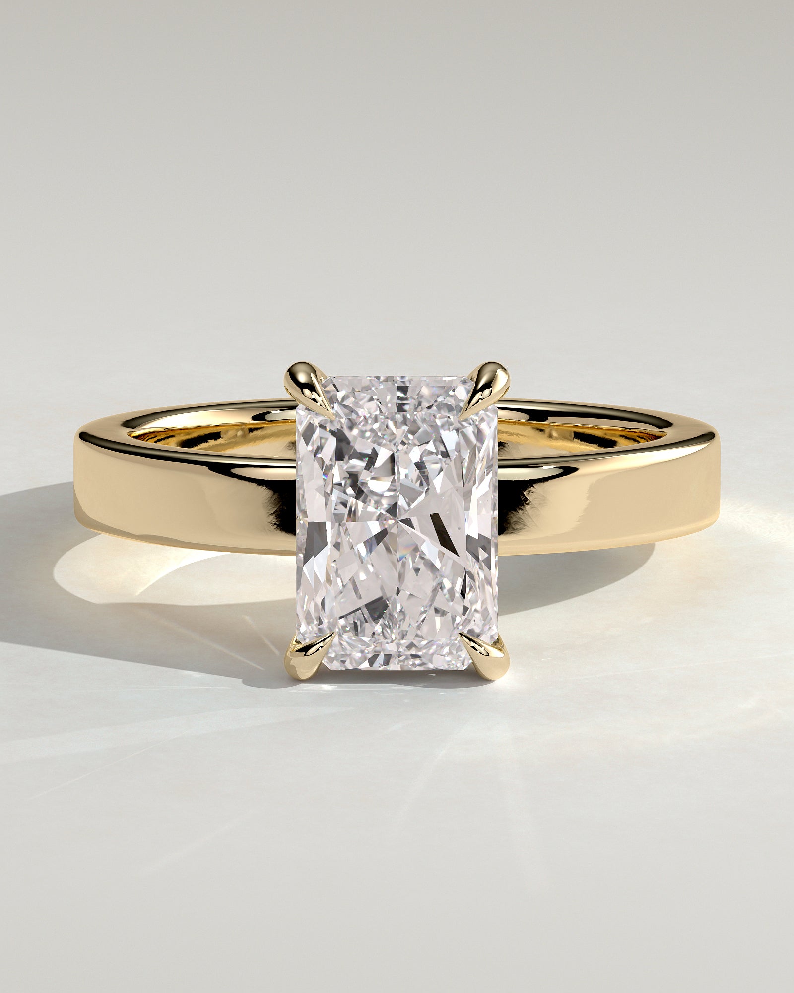 Aida - Radiant Claw Solitaire with Flat Cigar Band and Hidden Halo Engagement Ring - Yellow Gold - Yellow Gold 2ct