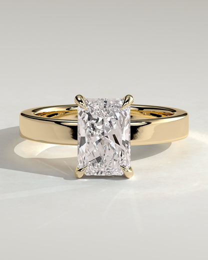 Aida - Radiant Claw Solitaire with Flat Cigar Band and Hidden Halo Engagement Ring - Yellow Gold - yellow gold - Lara Jewels