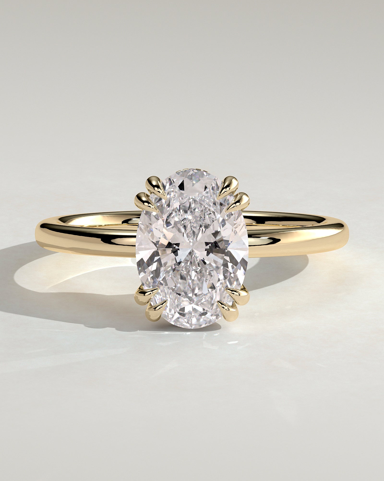 Avery - Oval Double Claw Solitaire with Hidden Halo Engagement Ring - Yellow Gold - Yellow Gold 2ct