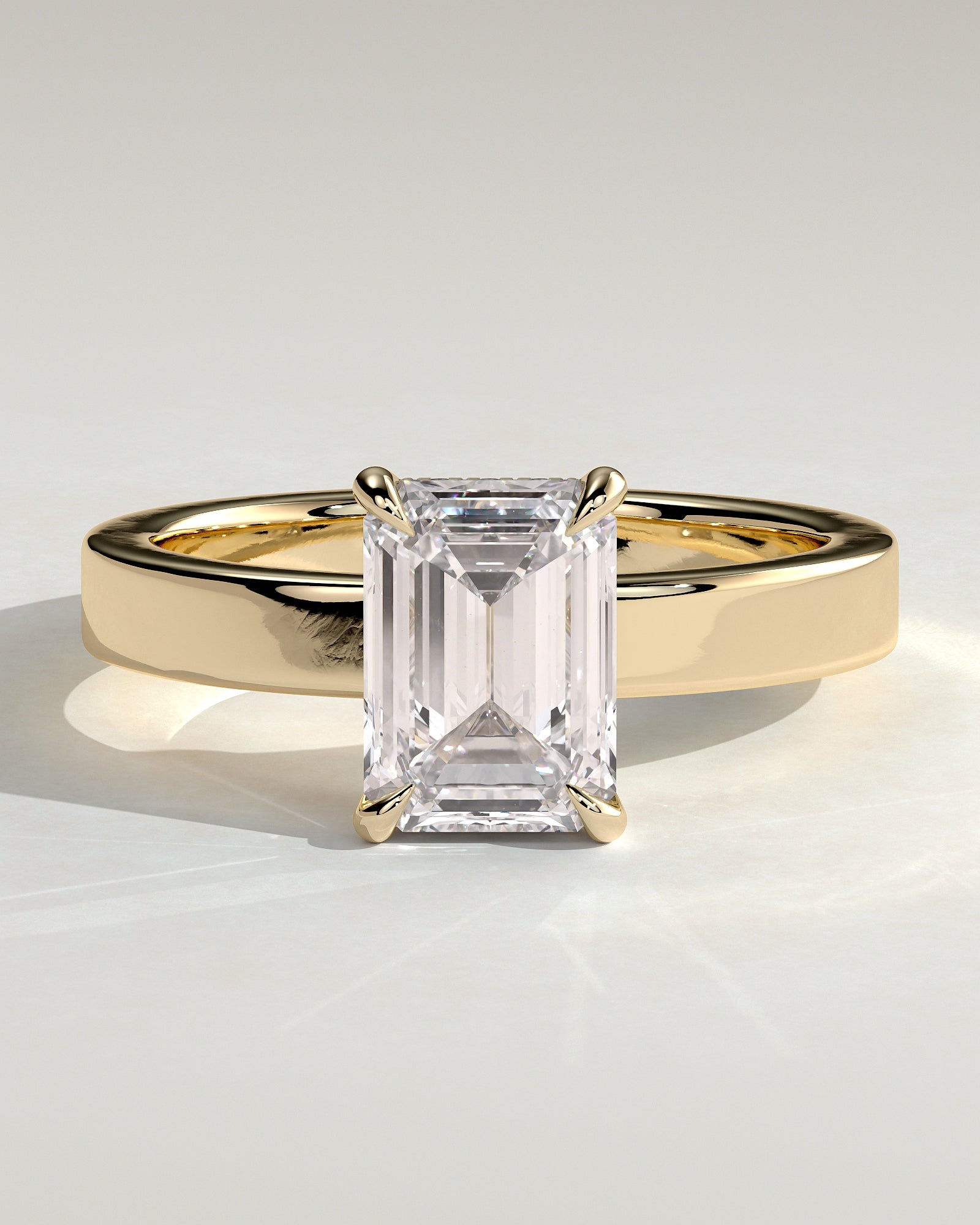 Carmella - Emerald Claw Solitaire with Flat Cigar Band and Hidden Halo Engagement Ring - Yellow Gold - Yellow Gold 2ct