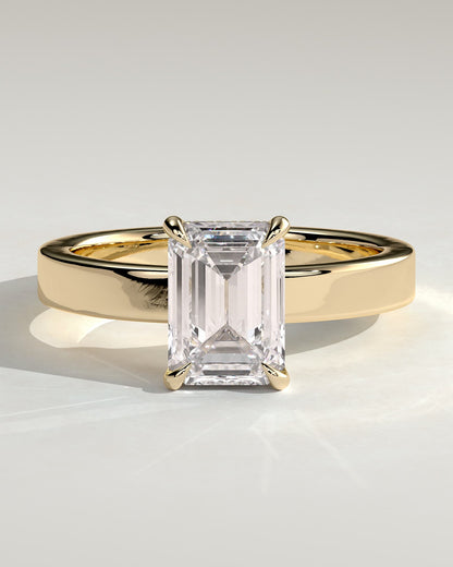 Carmella - Emerald Claw Solitaire with Flat Cigar Band and Hidden Halo Engagement Ring - Yellow Gold