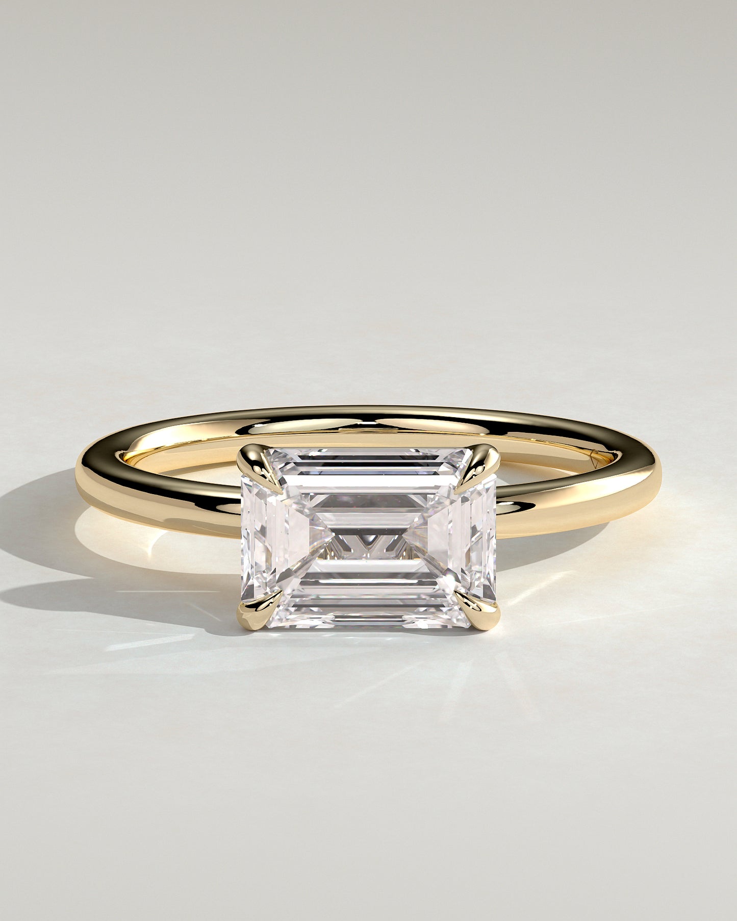 Debbie - Emerald East West Claw Solitaire Engagement Ring - Yellow Gold - Yellow Gold 2ct