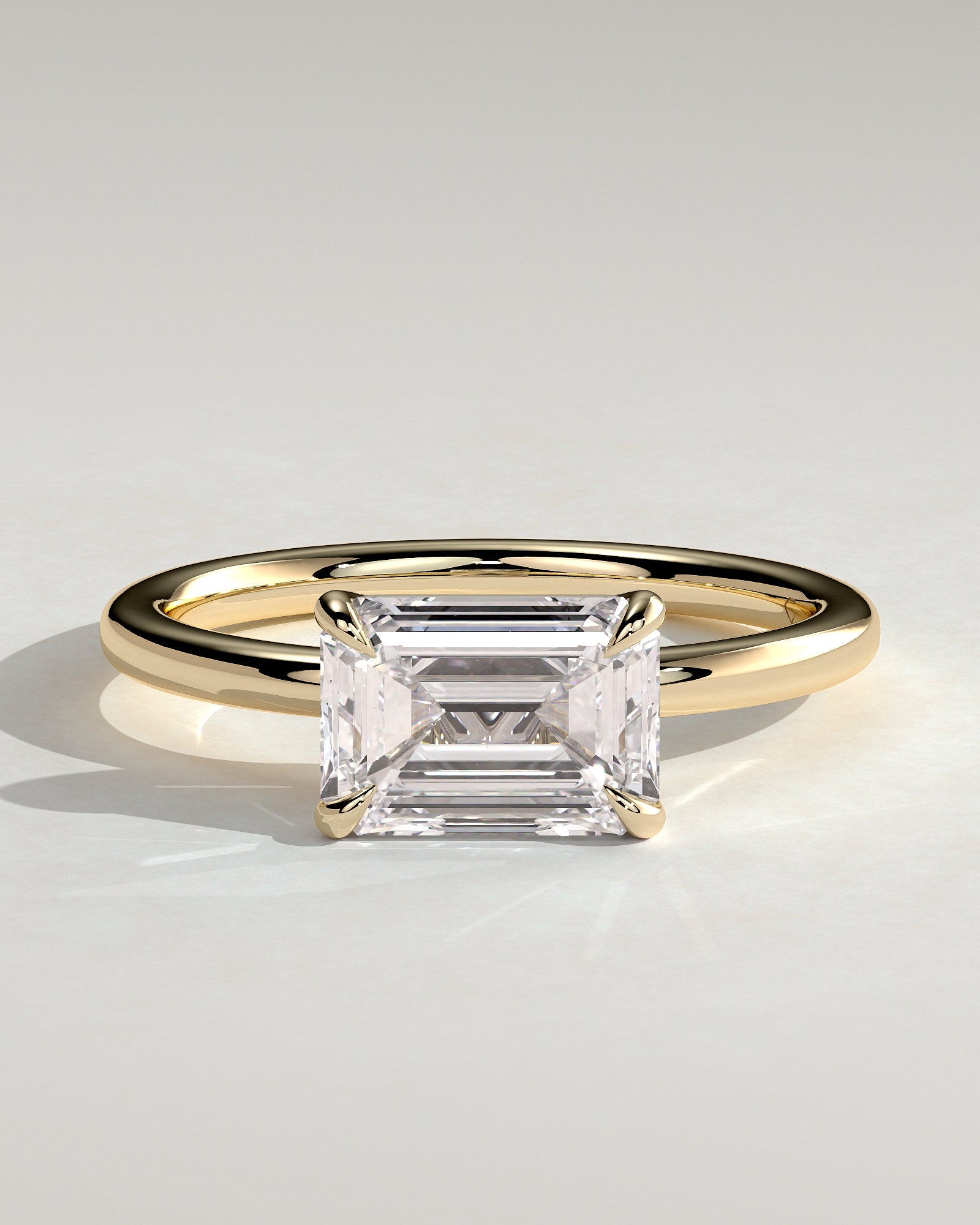 Debbie - Emerald East West Claw Solitaire Engagement Ring - Yellow Gold - Yellow Gold 2ct
