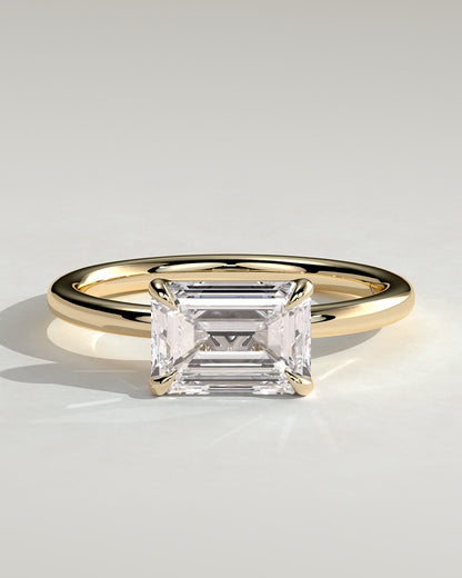 Debbie - Emerald East West Claw Solitaire Engagement Ring - Yellow Gold