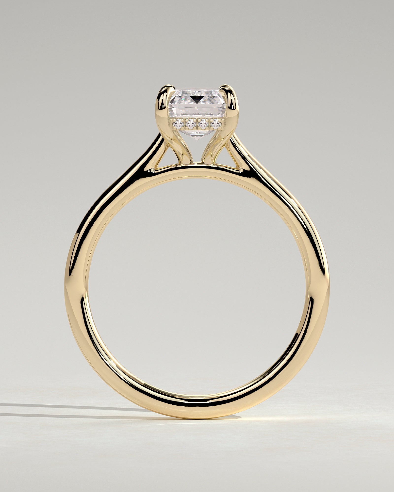 Angela - Radiant Claw Solitaire with Hidden Halo, Tapered Band and Cathedral High Setting Engagement Ring - Yellow Gold - Yellow Gold 2ct