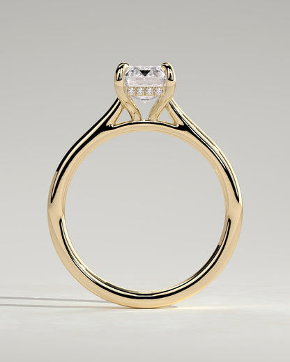 Angela - Radiant Claw Solitaire with Hidden Halo, Tapered Band and Cathedral High Setting Engagement Ring - Yellow Gold