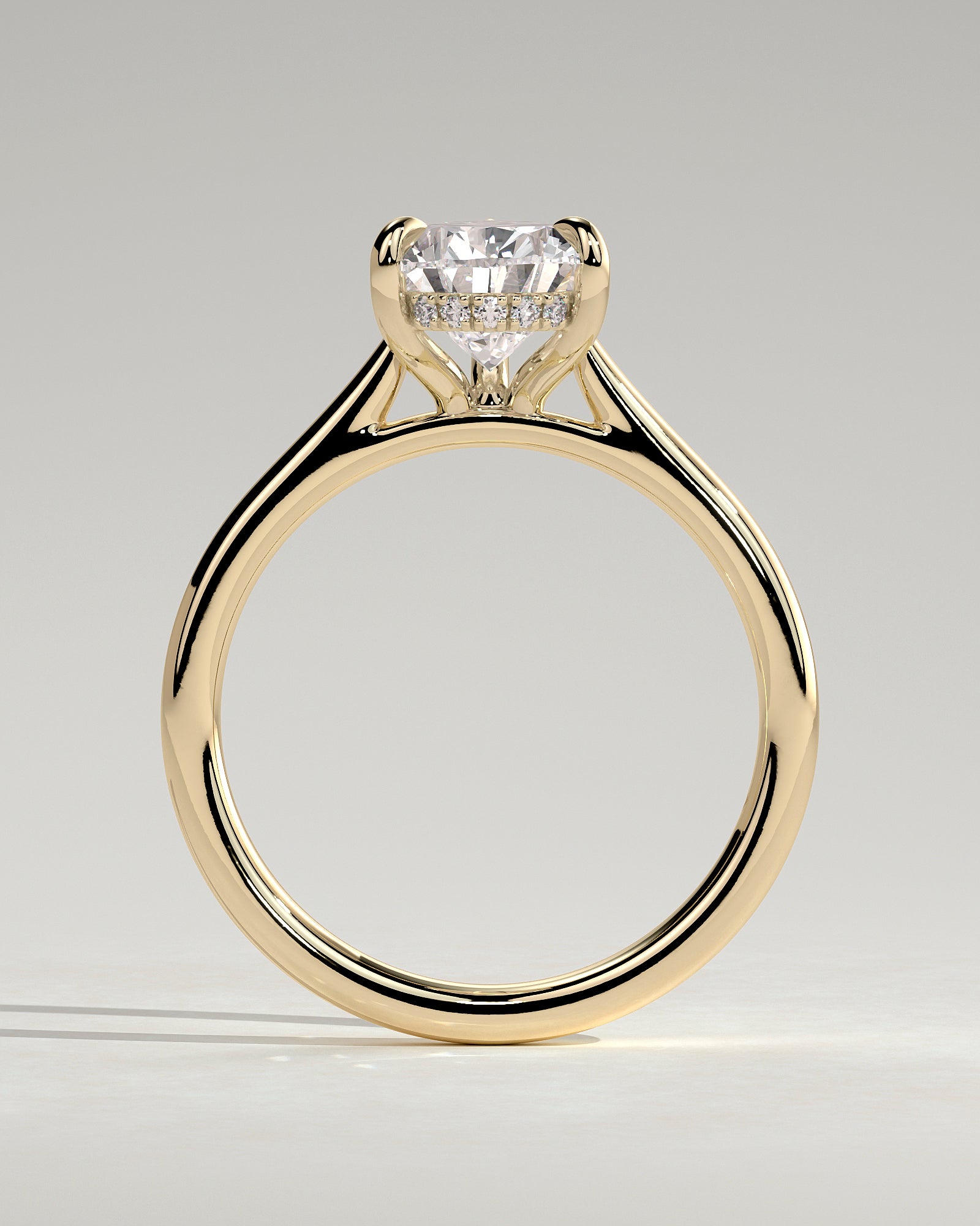 Courtney - Pear Claw Solitaire with Hidden Halo, Tapered Band and Cathedral High Setting Engagement Ring - Yellow Gold - Yellow Gold 2ct