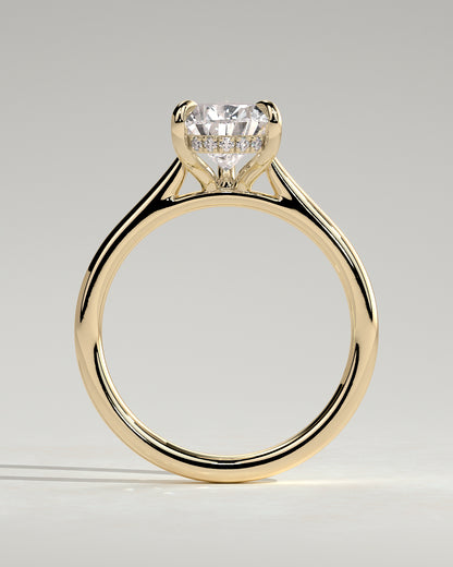 Courtney - Pear Claw Solitaire with Hidden Halo, Tapered Band and Cathedral High Setting Engagement Ring - Yellow Gold