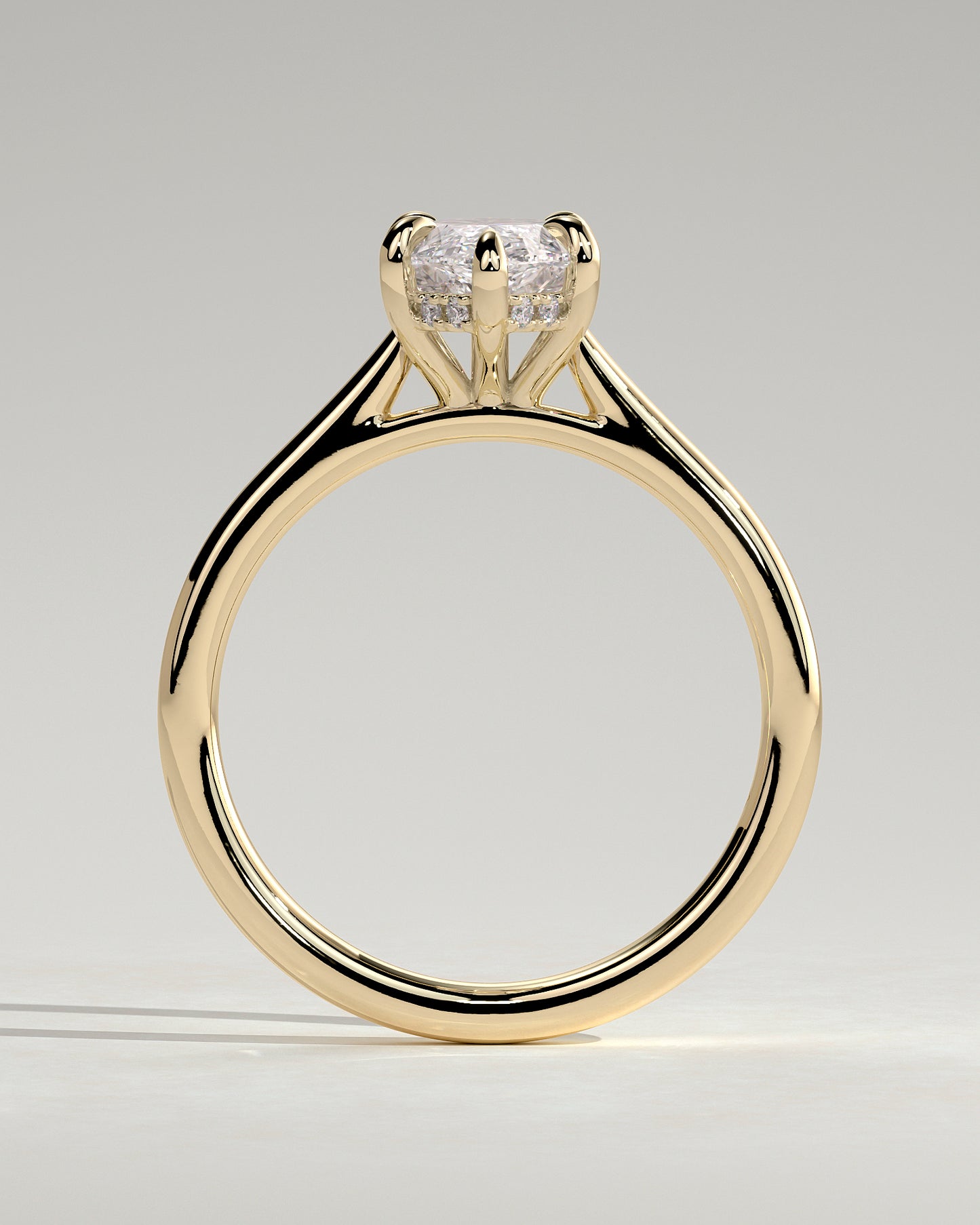 Heather - Marquise Claw Solitaire with Hidden Halo, Tapered Band and Cathedral High Setting Engagement Ring - Yellow Gold - Yellow Gold 2ct